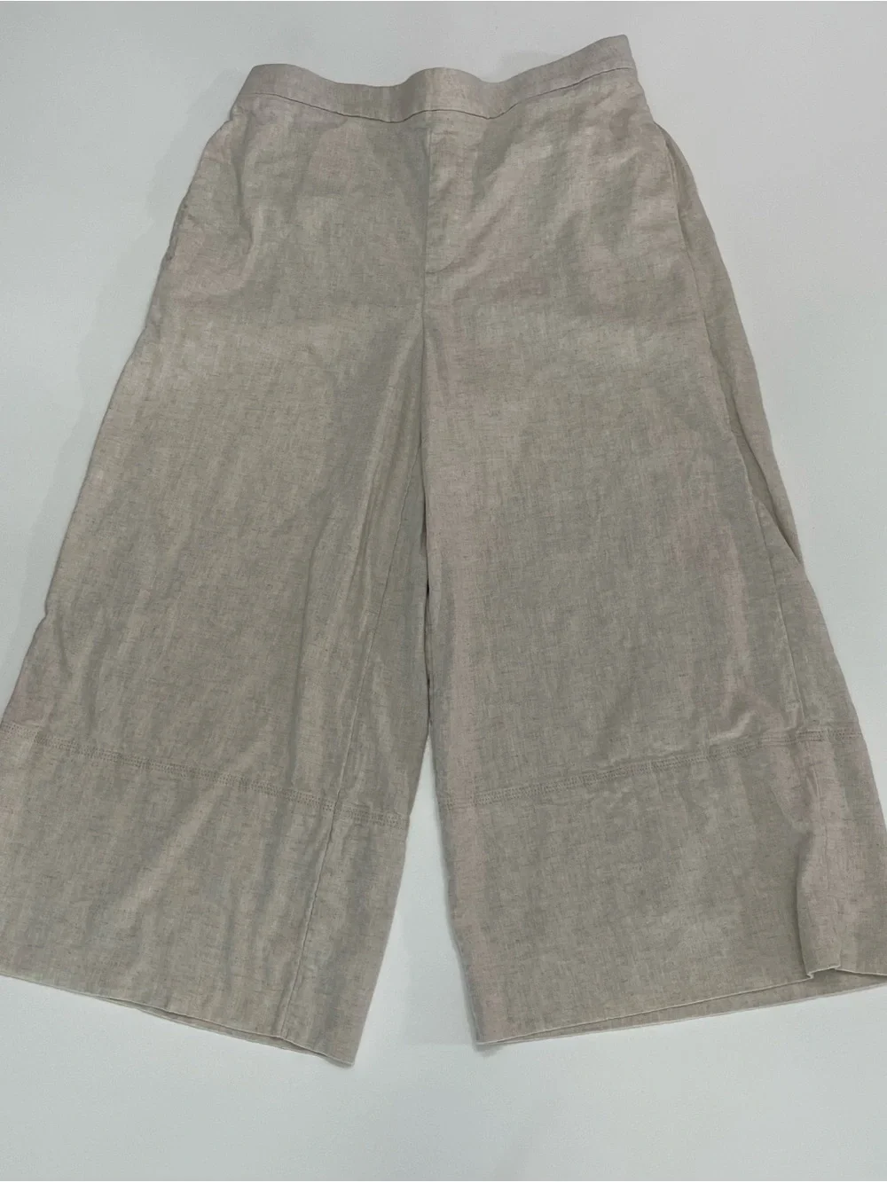 Banana Republic Cream, Linen Wide-Leg Cropped Pants Womens M Flowy Coastal